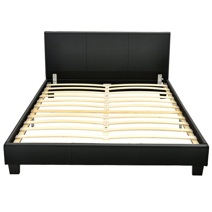 Full Size Faux Leather Upholstered Platform Bed W/Headboard - Black - Image 1