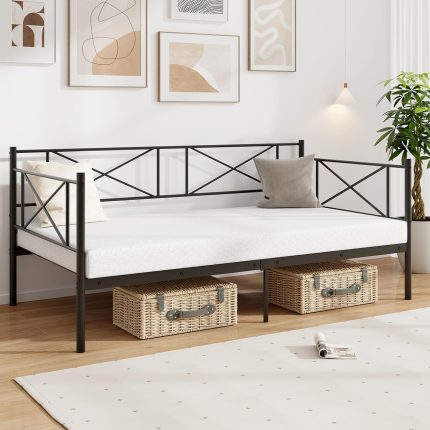 Giantex Twin Size Daybed Frame, Metal Sofa Bed w/Heavy Duty Steel Slats Support - Black