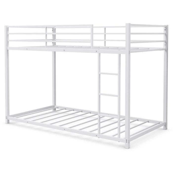 Classic Bunk Bed Frame with Safety Guard Rails & Side Ladder - White - Image 1
