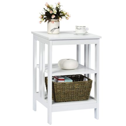 Giantex Nightstand 3-Tier Sofa Side Table W/Reinforced Bars and Stable Structure - White 1