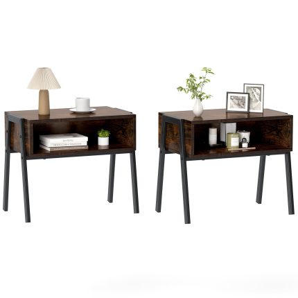 Giantex Stackable End Table Set of 2, Compact Nightstands w/Metal Frame & Open Compartments - 2