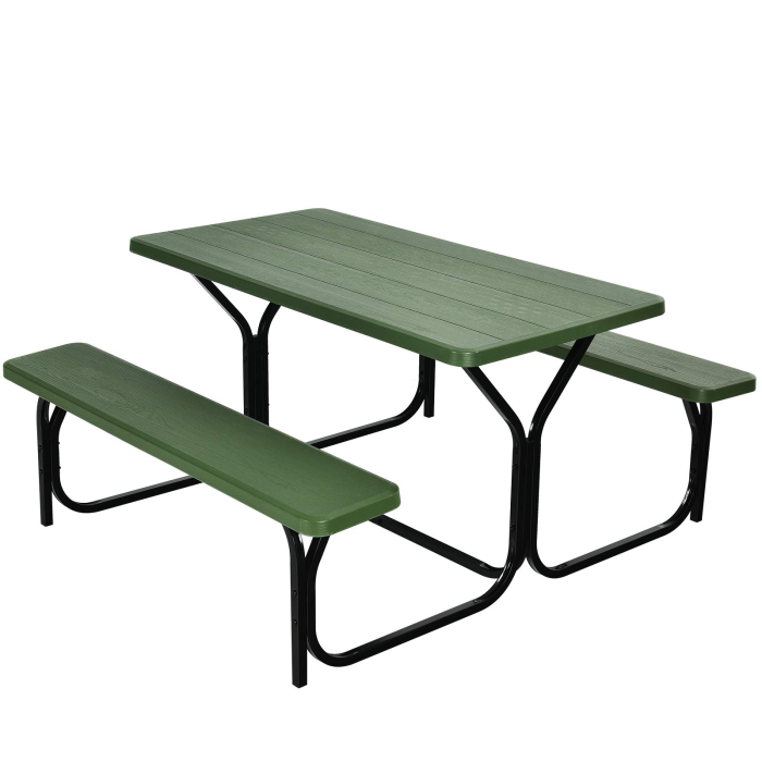 Giantex Picnic Table Bench Set for Outdoor Camping - Green - Image 1