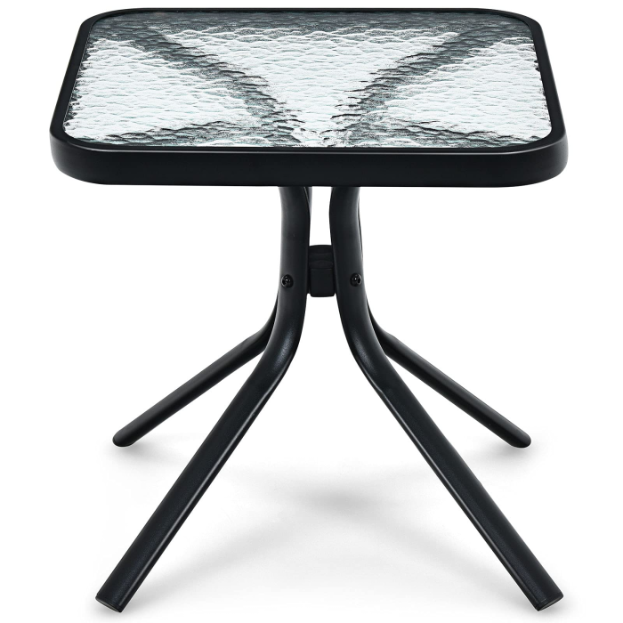 Giantex Patio Bistro Table, Outside Metal Square Bar Dining Table W/Tempered Glass Tabletop for Deck - Image 1