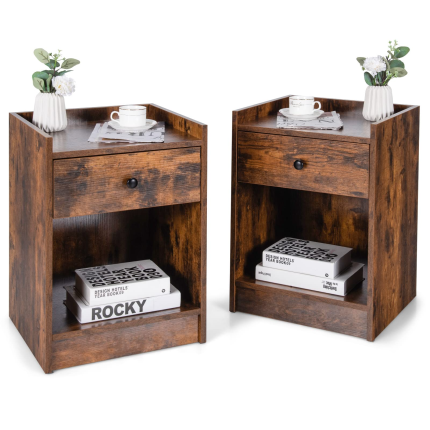 Giantex Nightstands Set of 2, Modern End Tables w/Storage Drawer & Open Compartment - Brown