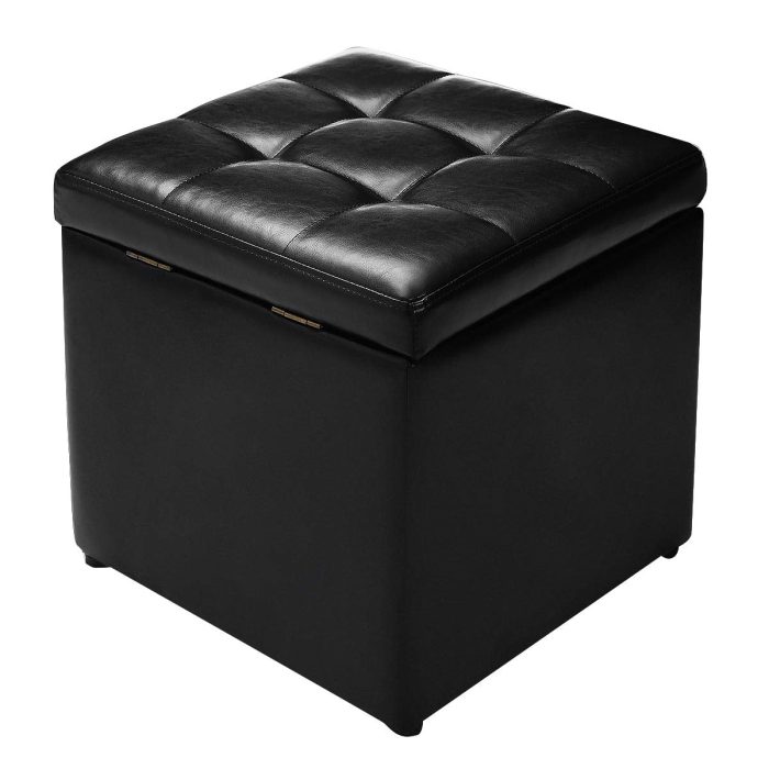 Giantex 16'' Cube Ottoman Pouffe Storage Box Lounge Seat Footstools W/ Hinge Top and Bottom - Black - Image 1