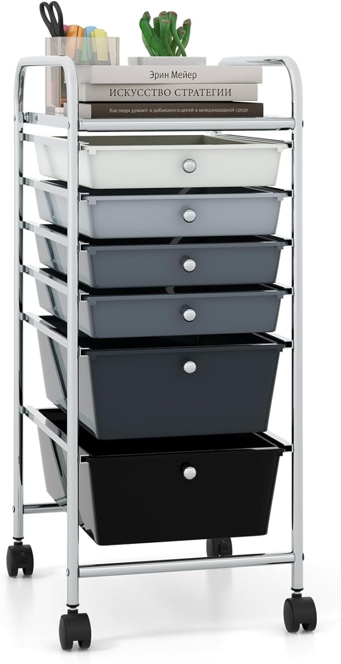 Giantex 6 Storage Drawer Cart Rolling Organizer Cart for Tools - Black Gradient - Image 1
