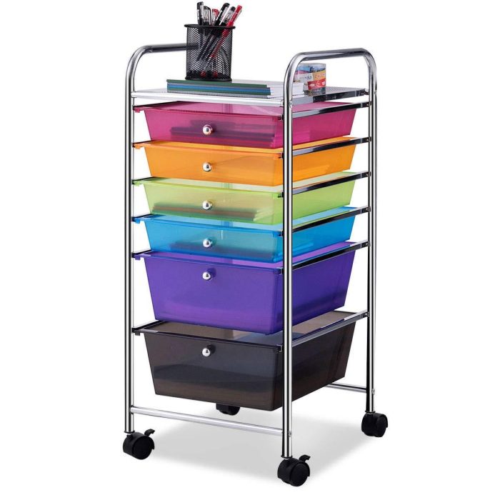 Giantex 6 Storage Drawer Cart Rolling Organizer Cart for Tools - Clear Multicolor - Image 1