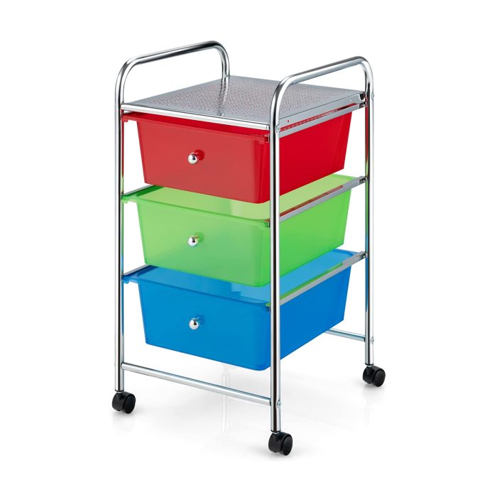 Giantex Rolling Cart with Drawers, Craft Organizer with Wheels, 3 Drawer Storage Container Bins - Multicolor 1 - Image 1