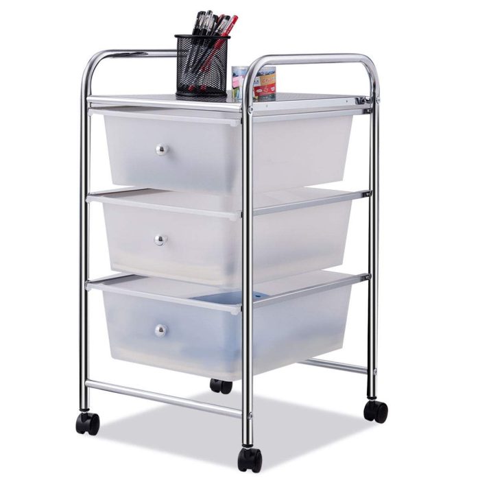 Giantex Rolling Cart with Drawers, Craft Organizer with Wheels, 3 Drawer Storage Container Bins - White - Image 1