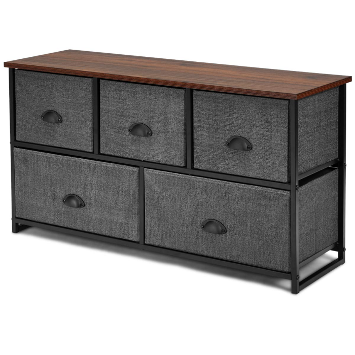 Giantex Dresser Storage Tower W/ 5 Foldable Cloth Storage Cubes - Black - Image 1