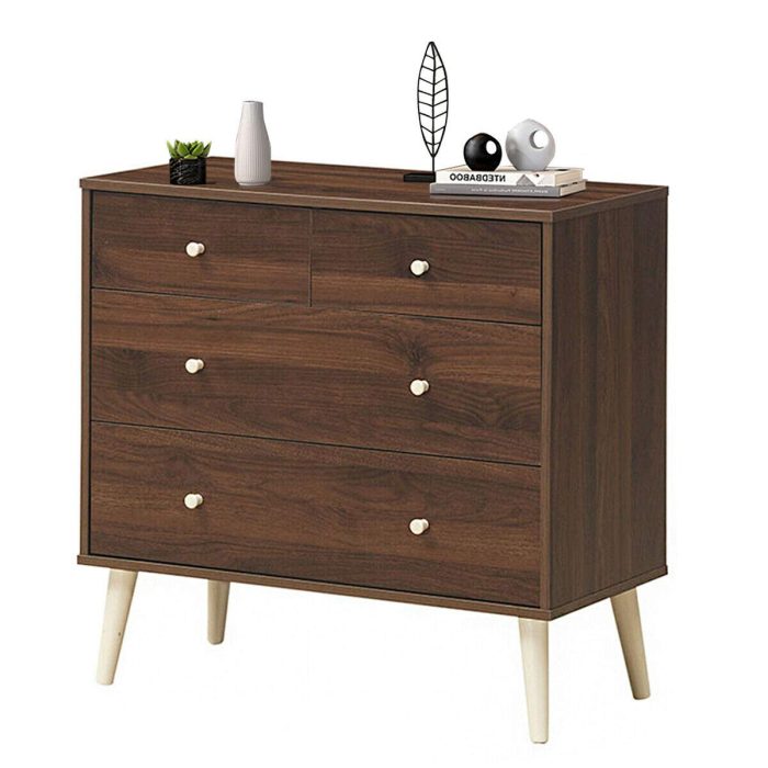 Giantex 4-Drawer Dresser, Free-Standing Chest Wood Legs and Sliding Rail - Coffee - Image 1