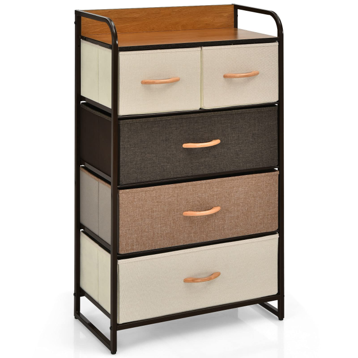 Giantex Sturdy Steel Frame & Wooden Top Vertical Organizer Unit for Closets, Bedroom Utility Dresser Chest (23 x 11.5 x 39 inch) - Cream - Image 1