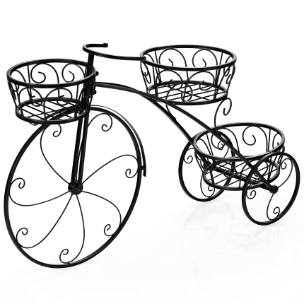 Giantex Tricycle Plant Stand Flower Pot Cart Holder with 3 Decorative Wheels