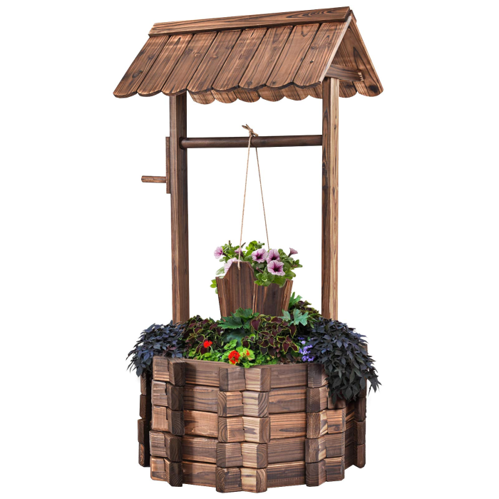Giantex Outdoor Wooden Wishing Well with Hanging Bucket - Image 1
