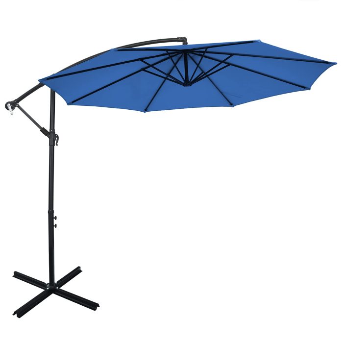 Giantex 10FT Patio Offset Umbrella, 8 Ribs Cantilever Umbrella Outdoor w/Crank, Cross Base - Navy - Image 1