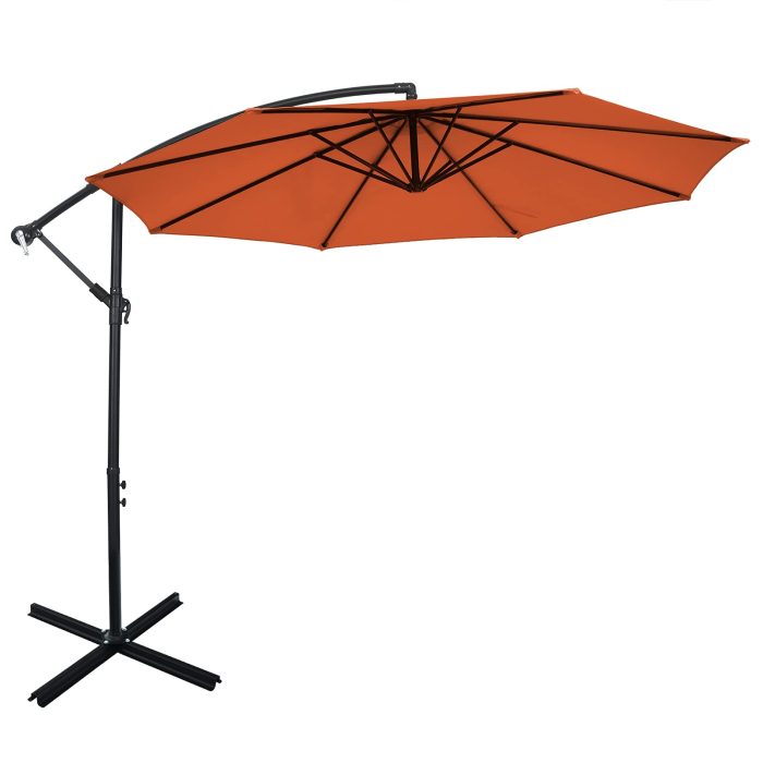 Giantex 10FT Patio Offset Umbrella, 8 Ribs Cantilever Umbrella Outdoor w/Crank, Cross Base - Orange - Image 1