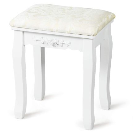 Giantex Vanity Stool Makeup Bench Dressing Stools Retro Wave Foot Floor Pad - White