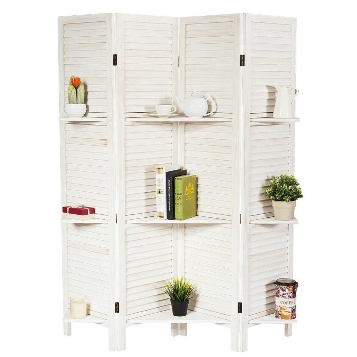 Giantex 4 Panel 5.6 Ft Tall Wood Room Divider - White - Image 1