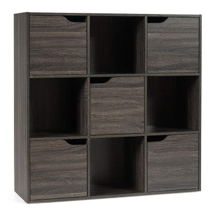 Giantex 9-Cube Storage Organizer, Storage Cabinet with 4 Open Cubes and 5 Cabinets - Grey