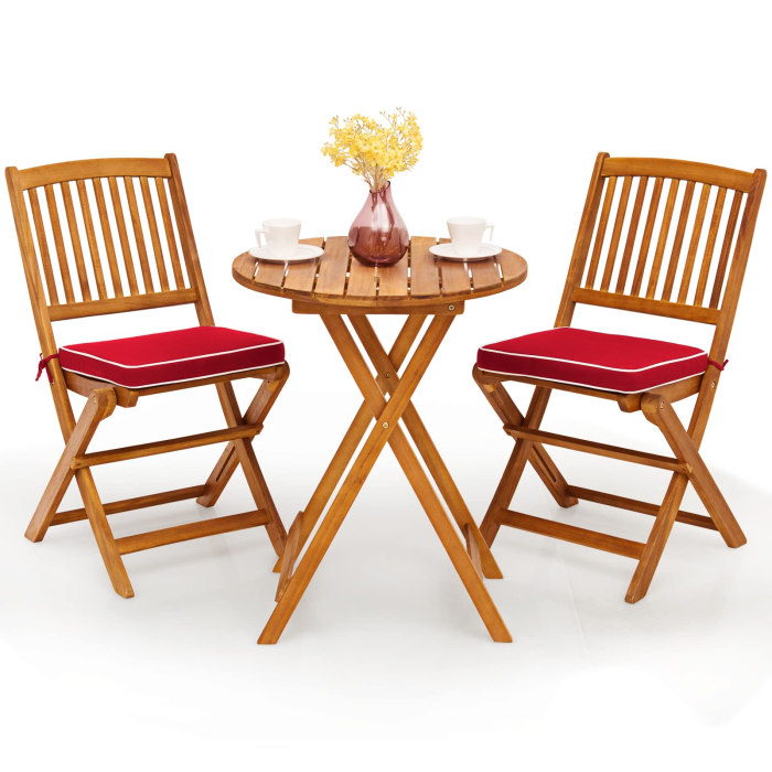 Giantex 3Pcs Patio Bistro Set, Wood Folding Table Set - Red - Image 1