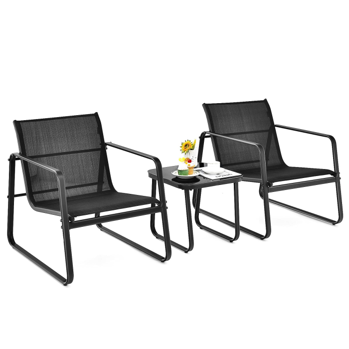 Giantex 3 Pieces Patio Furniture Set, Outdoor Bistro Set with Rustproof Steel Frame - Image 1
