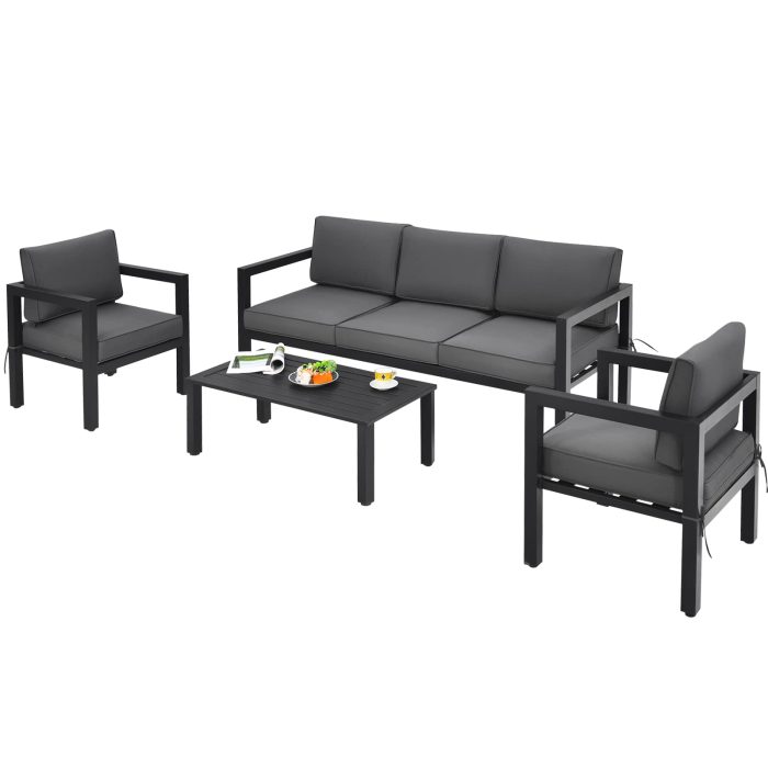 Giantex 4 Pieces Patio Furniture Set, Outdoor Aluminum Conversation Set - Image 1