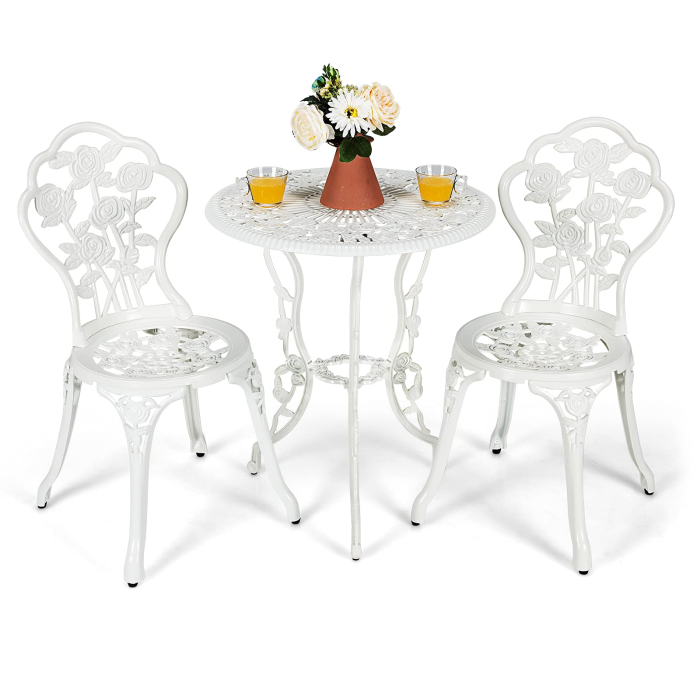 Giantex 3 Piece Bistro Set, Cast Aluminum Porch Furniture, Outdoor Patio Dining Table and Chairs with Umbrella Hole - Image 1