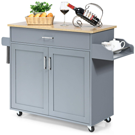 Giantex Kitchen Island, Rolling Kitchen Cart with Spice and Towel Rack, Large Drawer & 2-Door Storage Cabinet - Grey