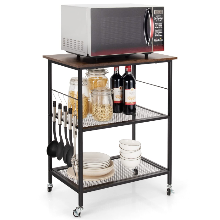 Giantex 3 Tier Kitchen Bake's Rack, Rolling Microwave Cart, Industrial Bar Service Cart - Coffee - Image 1
