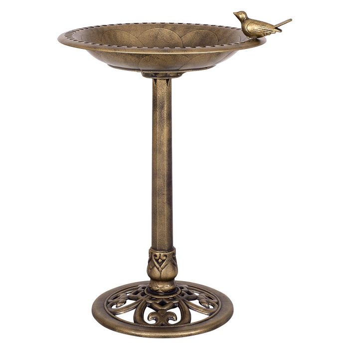 Giantex 28 Inch Height Pedestal Bird Bath Feeder Freestanding Antique Outdoor Garden Yard Patio Decor - Copper - Image 1