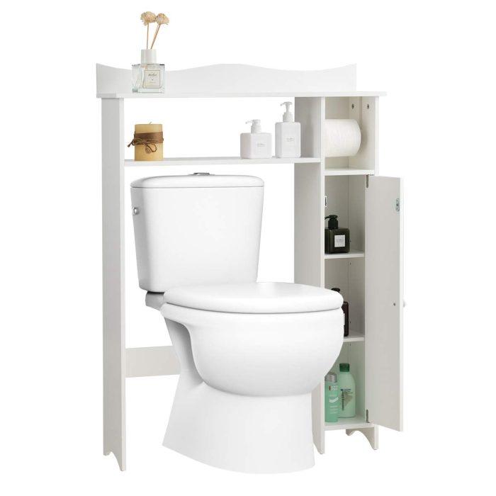 Giantex Over-The-Toilet Storage Rack, Bathroom Freestanding Space Saver with 1-Door Side Storage Cabinet - White 29" x 8" x 41.5" - Image 1