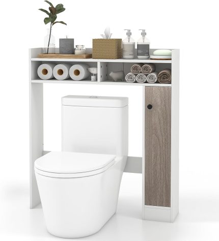 Giantex Over-The-Toilet Storage Rack, Bathroom Freestanding Space Saver with 1-Door Side Storage Cabinet - White 34.5" x 7" x 39"