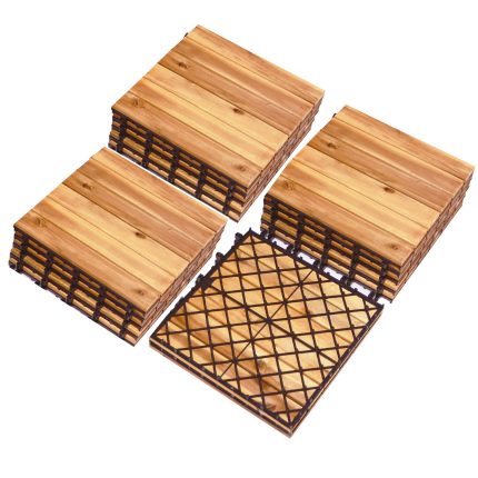 Giantex 27 PCS Interlocking Patio Deck Tiles, 12 x 12in Acacia Hardwood Floor Tiles, Tools Free Assembly - 27 PCS Stripe Pattern