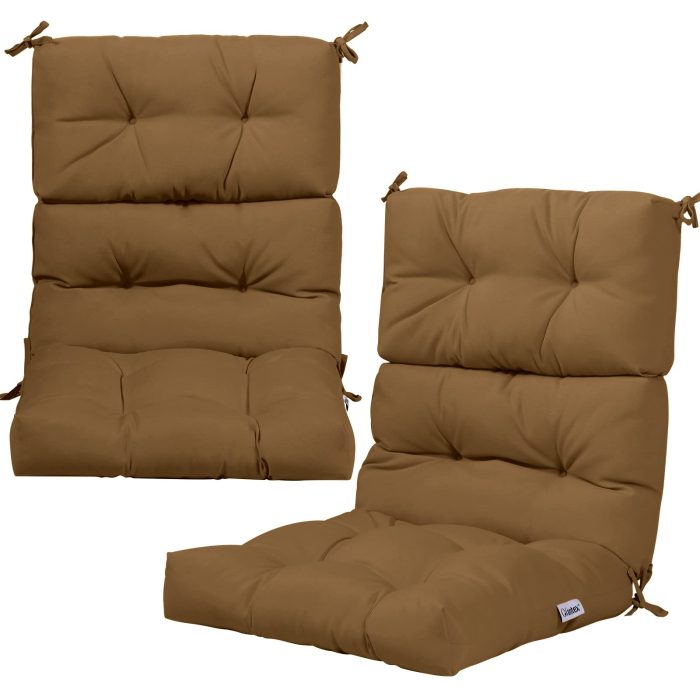 4.5 Inch Thick Outdoor High Back Chair Pads | Tufted Patio Cushion - Brown 2 - Image 1