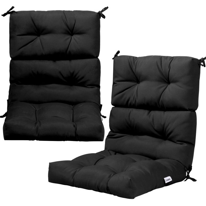 4.5 Inch Thick Outdoor High Back Chair Pads | Tufted Patio Cushion - Black 2 - Image 1