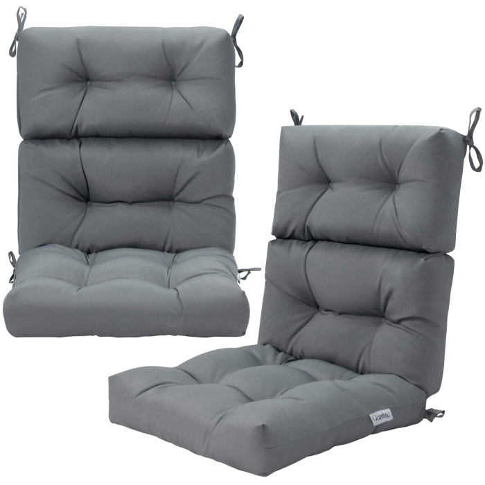 4.5 Inch Thick Outdoor High Back Chair Pads | Tufted Patio Cushion - Grey 2 - Image 1