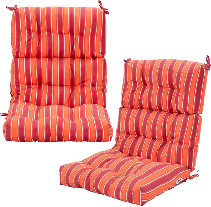 4.5 Inch Thick Outdoor High Back Chair Pads | Tufted Patio Cushion - Red & Orange 2 - Image 1