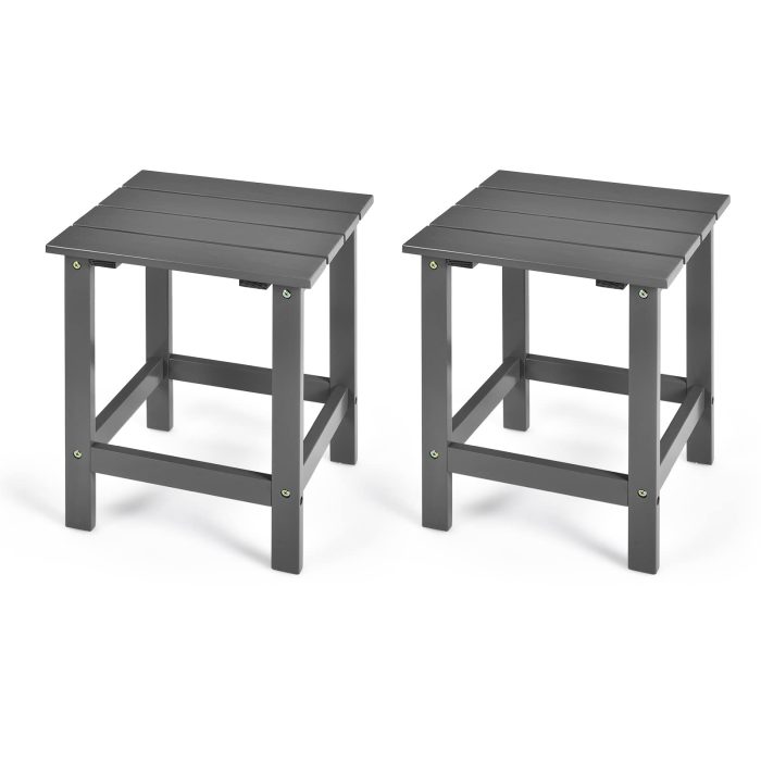 Outdoor Side Table, 15 Square Wood End Table with Slatted Design - Grey 2 - Image 1