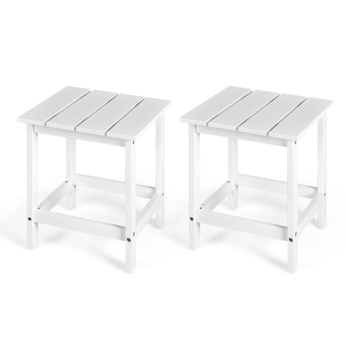 Outdoor Side Table, 15 Square Wood End Table with Slatted Design - White 2 - Image 1