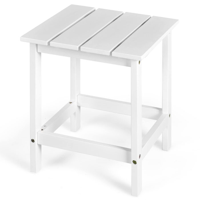 Outdoor Side Table, 15 Square Wood End Table with Slatted Design - White 1 - Image 1