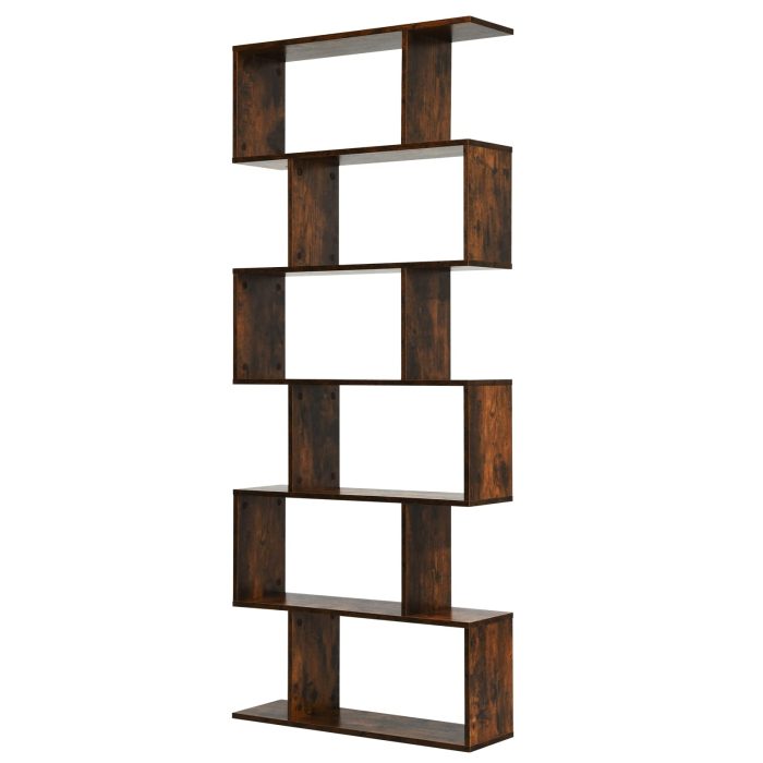 Giantex Geometric Bookcase Rustic, Solid Wood S-Shaped Bookshelf - Rustic Brown 1 - Image 1