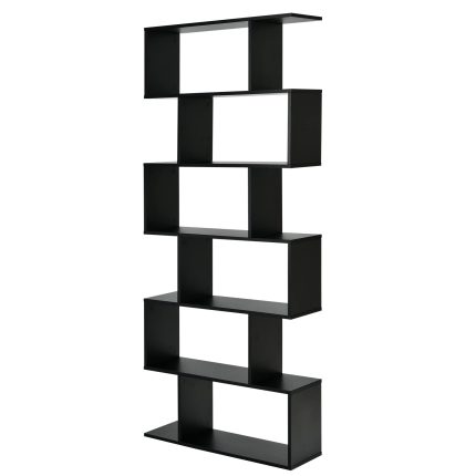Giantex Geometric Bookcase Rustic, Solid Wood S-Shaped Bookshelf - Black 1
