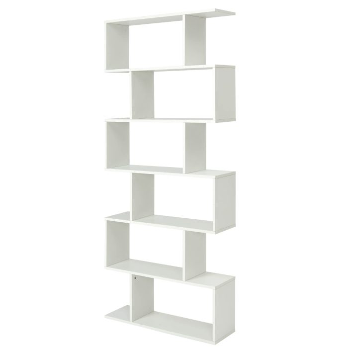 Giantex Geometric Bookcase Rustic, Solid Wood S-Shaped Bookshelf - White 1 - Image 1