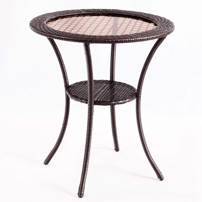 Giantex Round Rattan Wicker Coffee Table Glass Top Steel Frame Patio Furni (Round) - Image 1