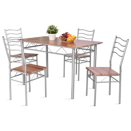 Giantex Modern 5 Piece Dining Table Set for 4 Chair - Shallow Walnut