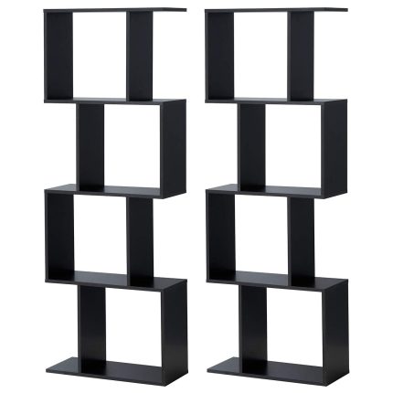 4 Tier Bookshelf S Shaped Bookcase, Multifunctional Wooden Display Decor Furniture - 2