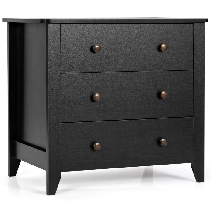 Giantex Modern Simple Dresser 3-Drawers Chest with Solid Curved Legs - Black - Image 1