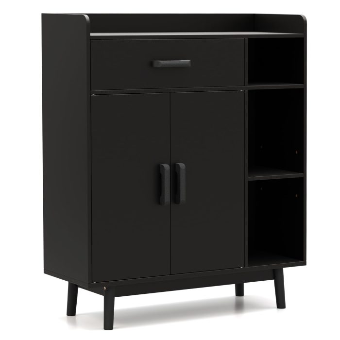 Floor Storage Cabinet Free Standing Cupboard Chest with 1 Drawer - Black - Image 1