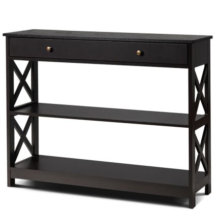 Giantex Console Table 3-Tier W/Drawer and Storage Shelves - Expresso
