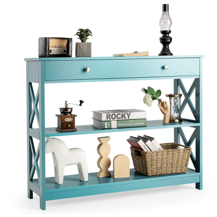 Giantex Console Table 3-Tier W/Drawer and Storage Shelves - Green